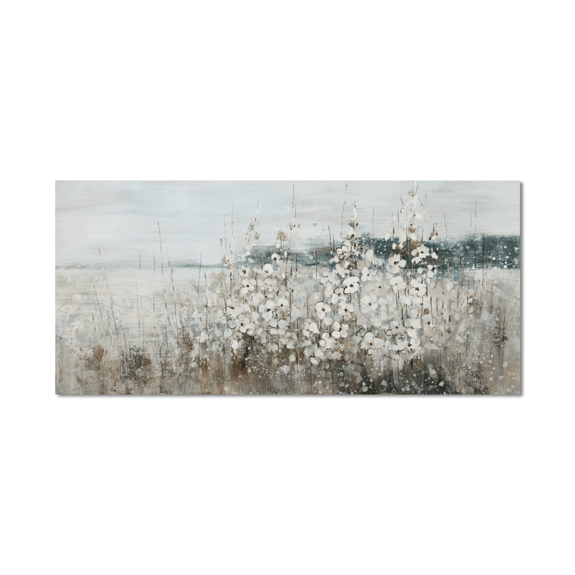 Oil-Painted Lakeside Flowers Canvas