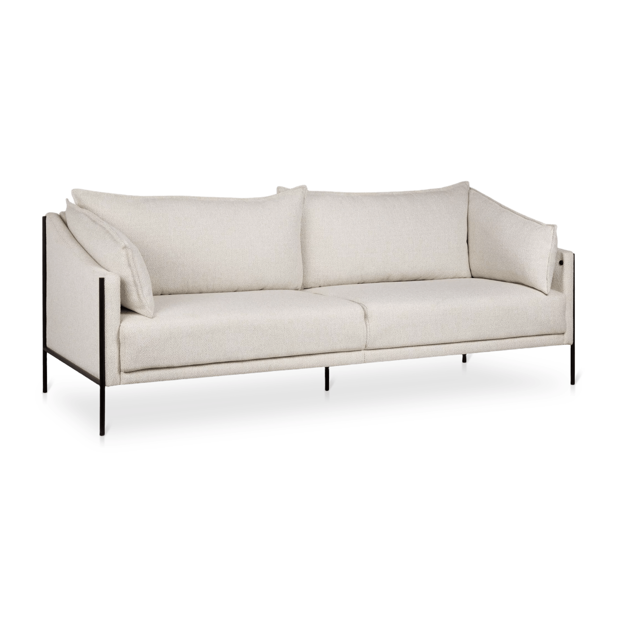 Oatmeal Fabric Sofa with Black Metal Legs