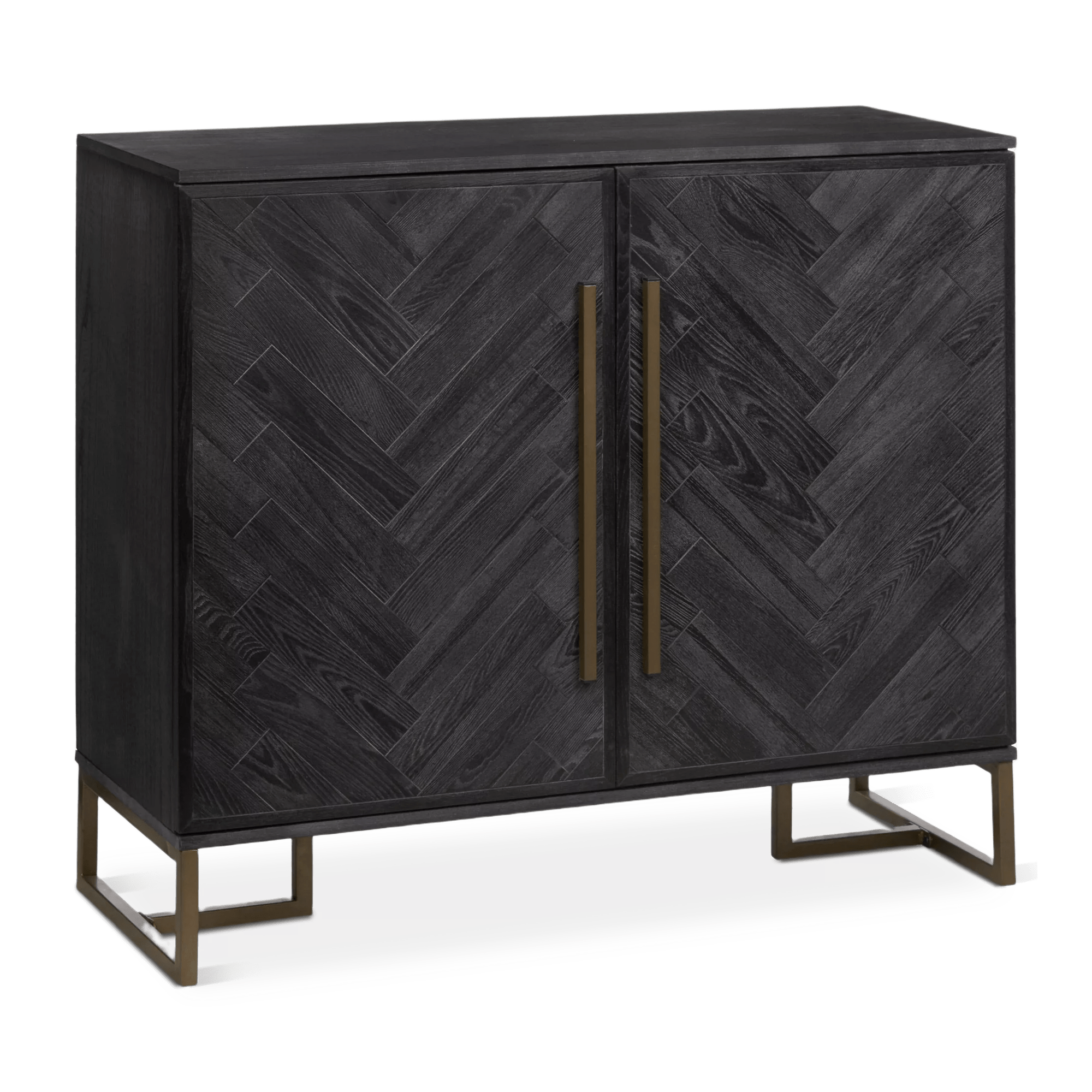 Buffet à deux portes en placage chevrons et en métal