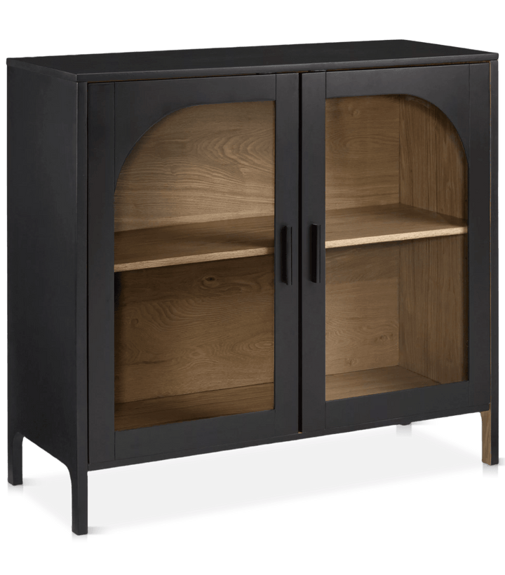 Black Wooden Buffet with Glass Doors