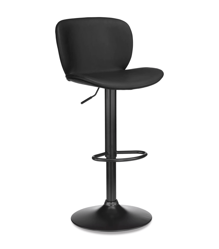 Black Textured Faux Leather & Metal Adjustable Bar Stool