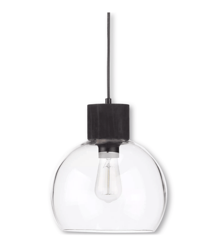 Lampe suspendue circulaire en verre et bois