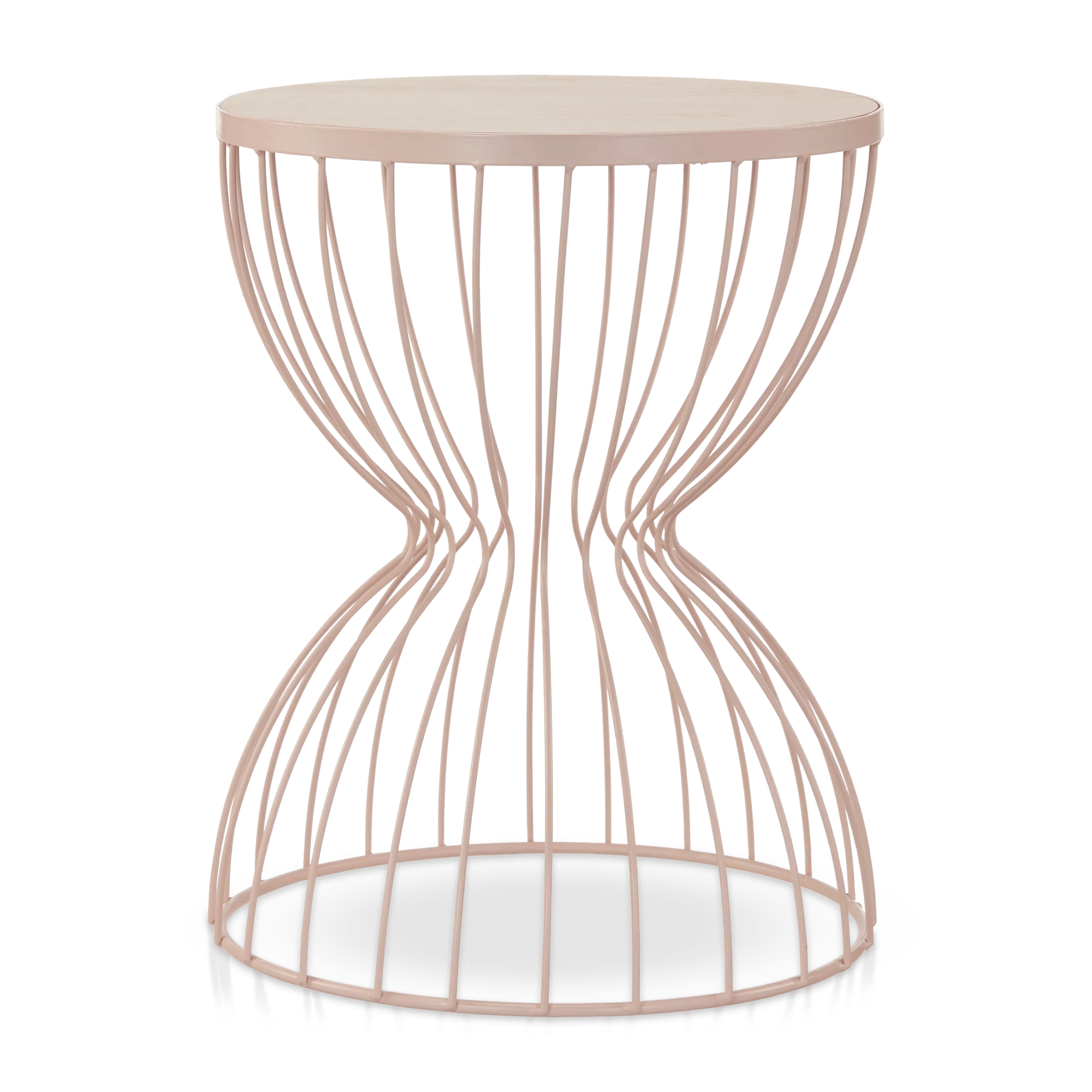 Metal and Natural Wood Hourglass Side Table