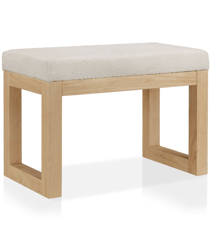 Fabric and Natural Wood Bench