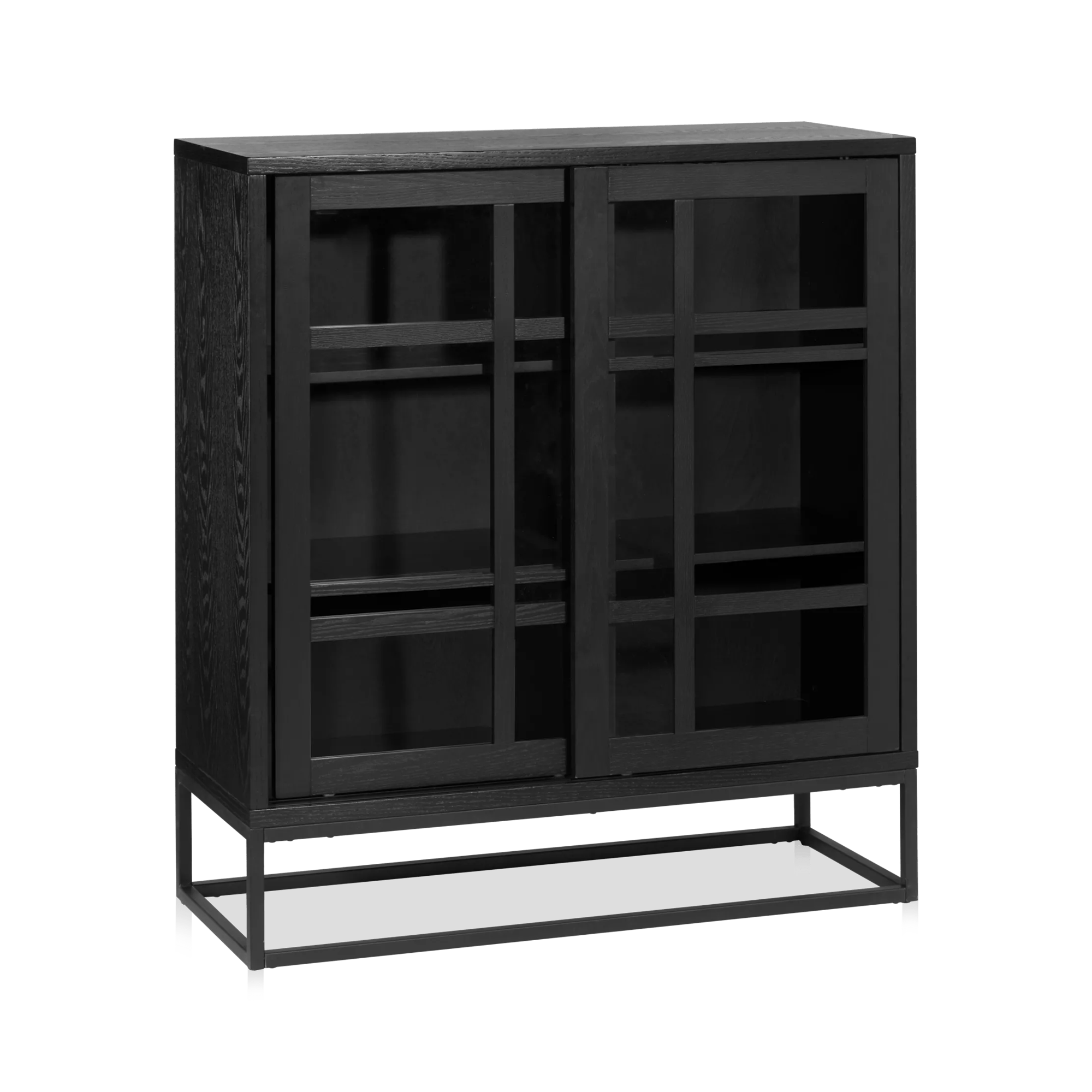 Black Wooden Buffet with Glass Doors