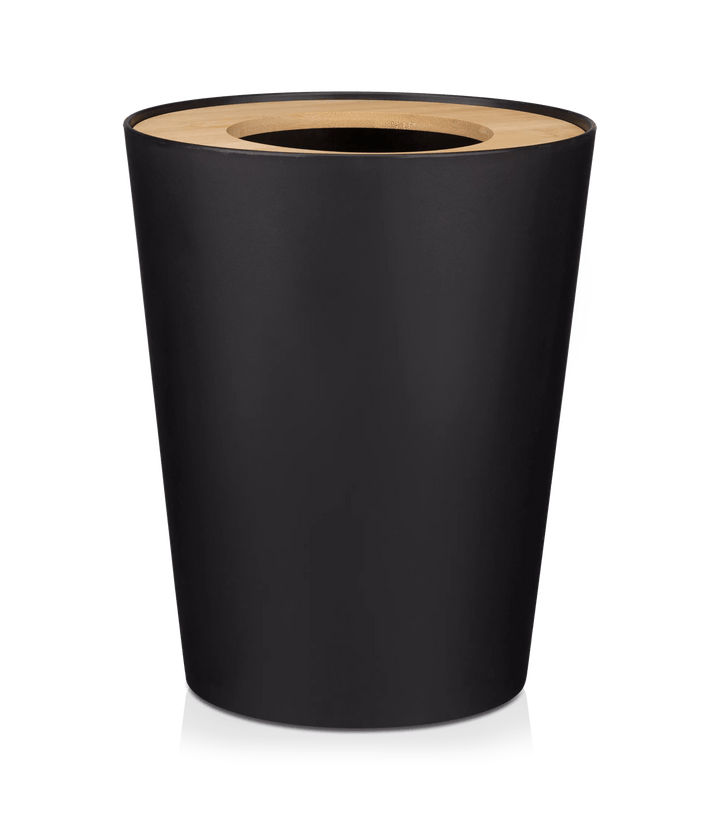 Corbeille noire avec rebord en bois naturel