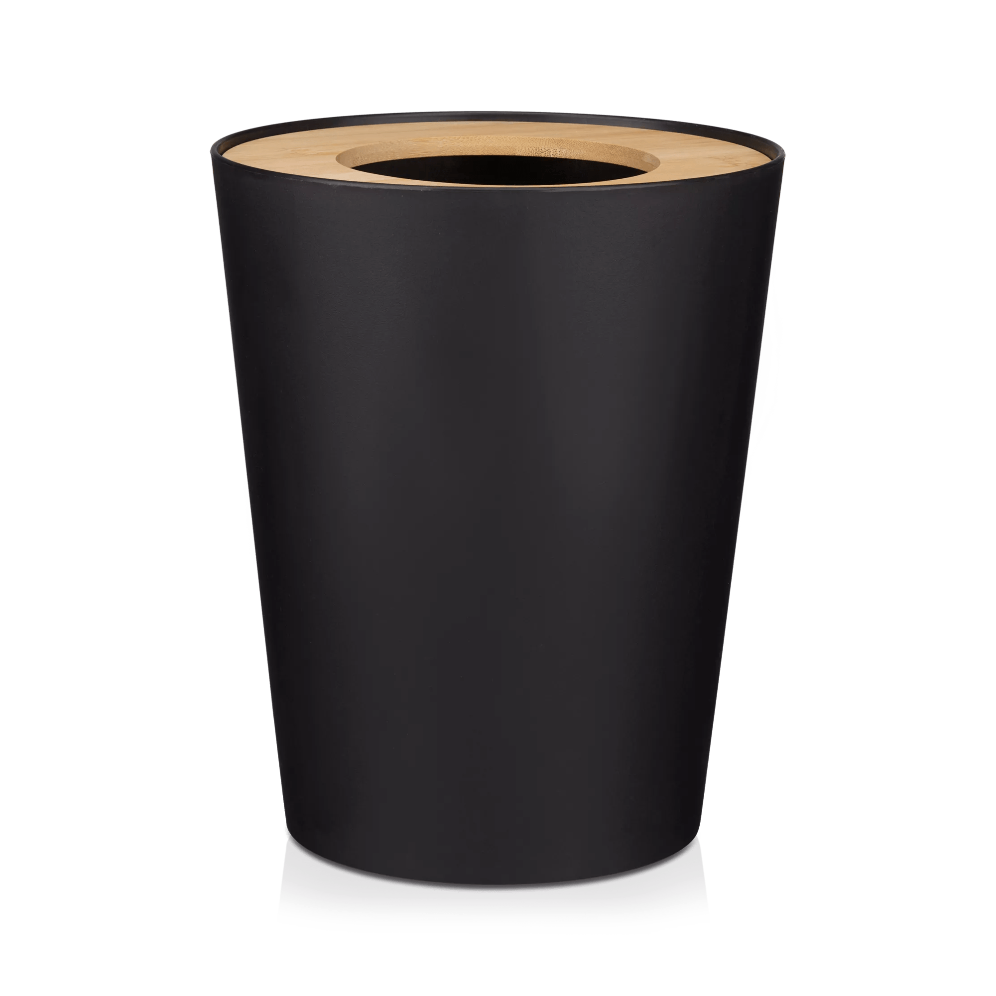 Corbeille noire avec rebord en bois naturel