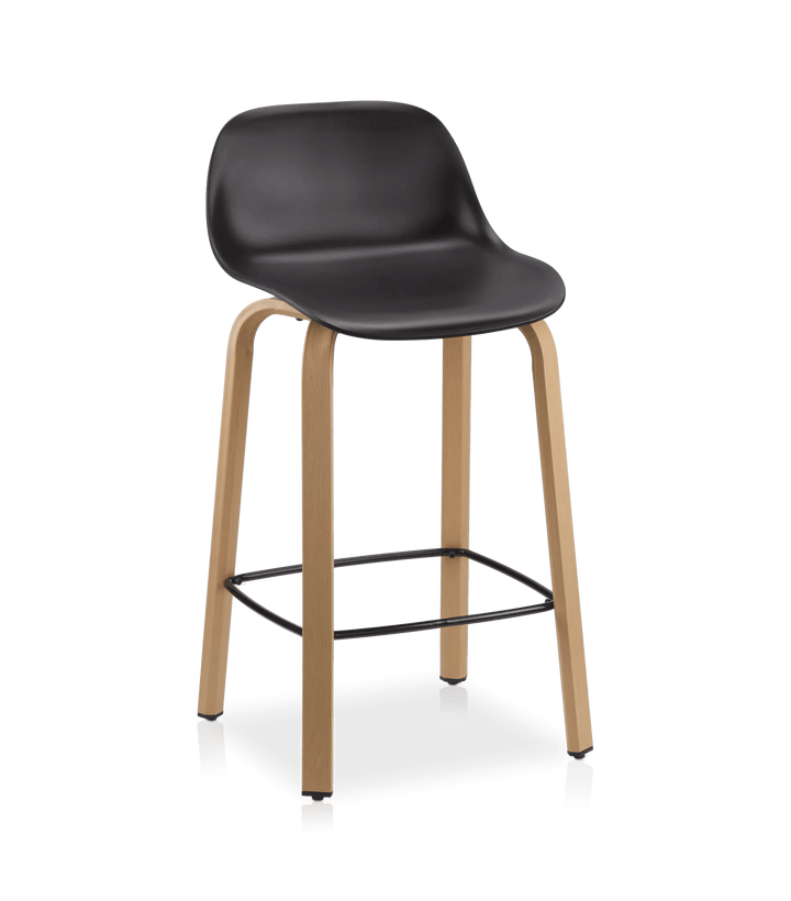 Black Plastic and Wood Metal Veneer Counter Stool