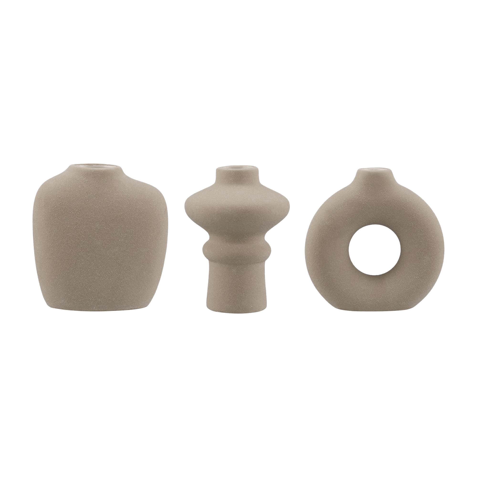 Set of 3 Beige Ceramic Vases
