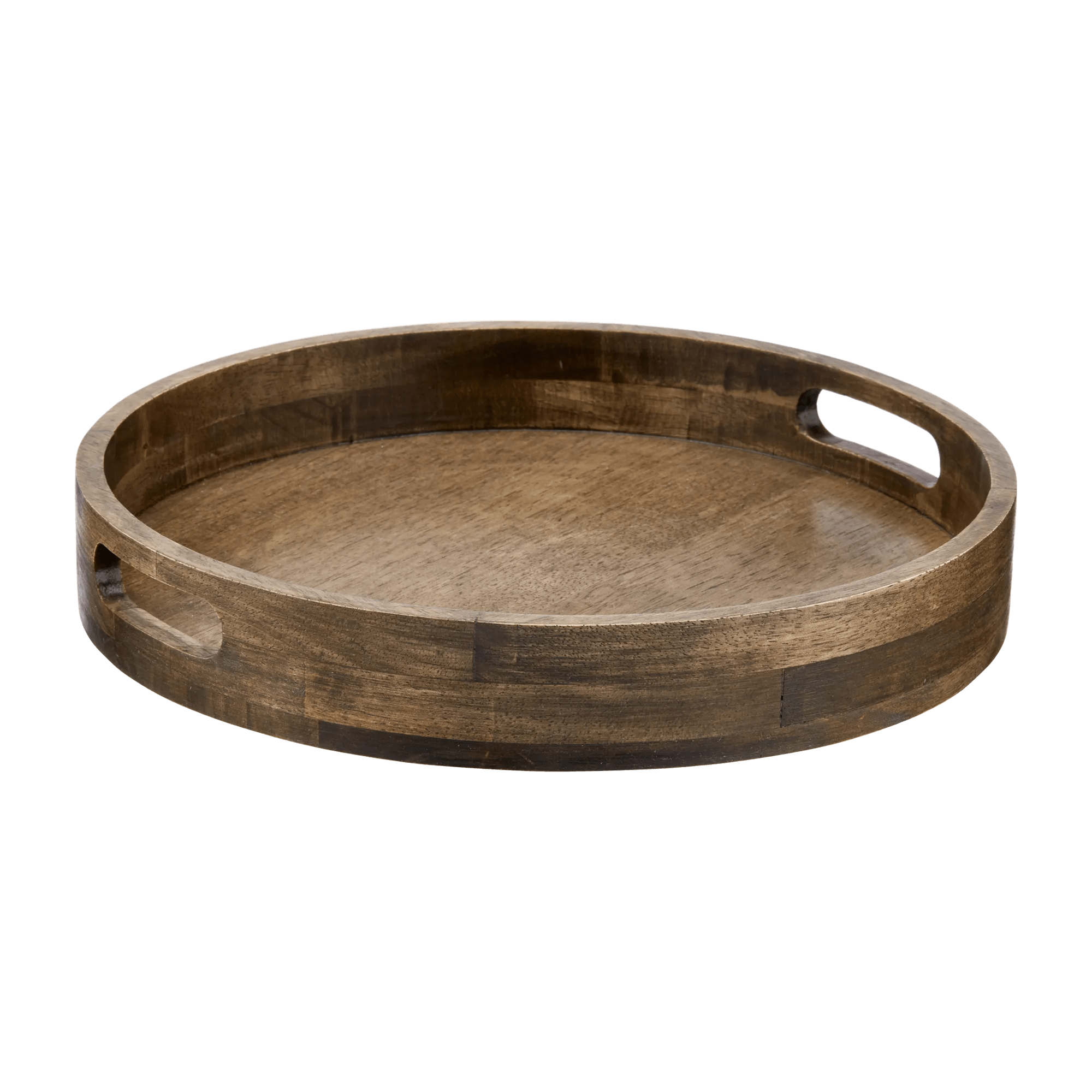 Round Dark Wood Tray