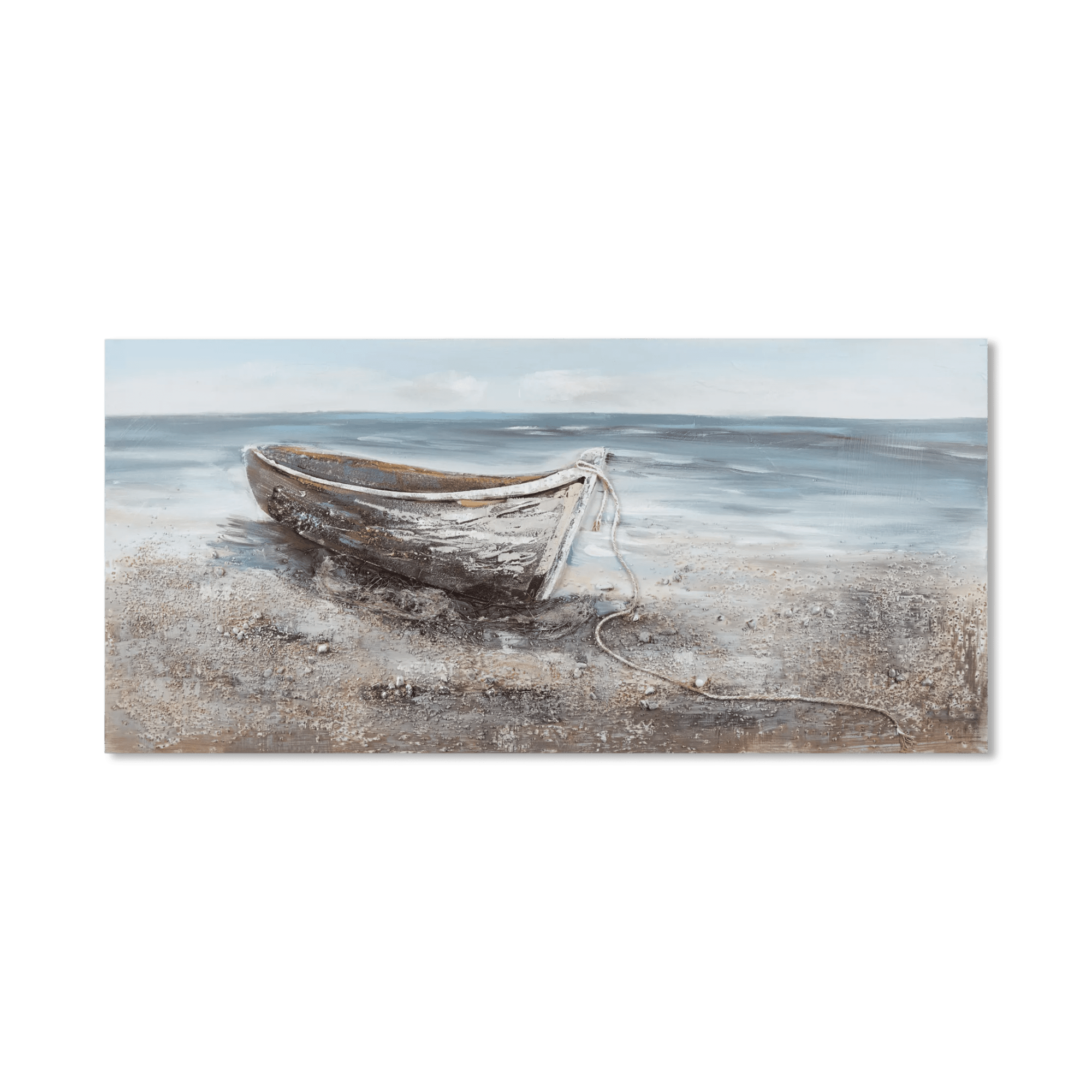 Boat on Beach Mixed Media & Oil Painted Canvas