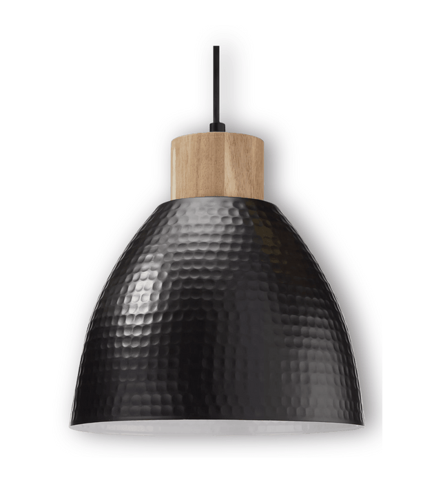 Lampe suspendue en métal et en bois