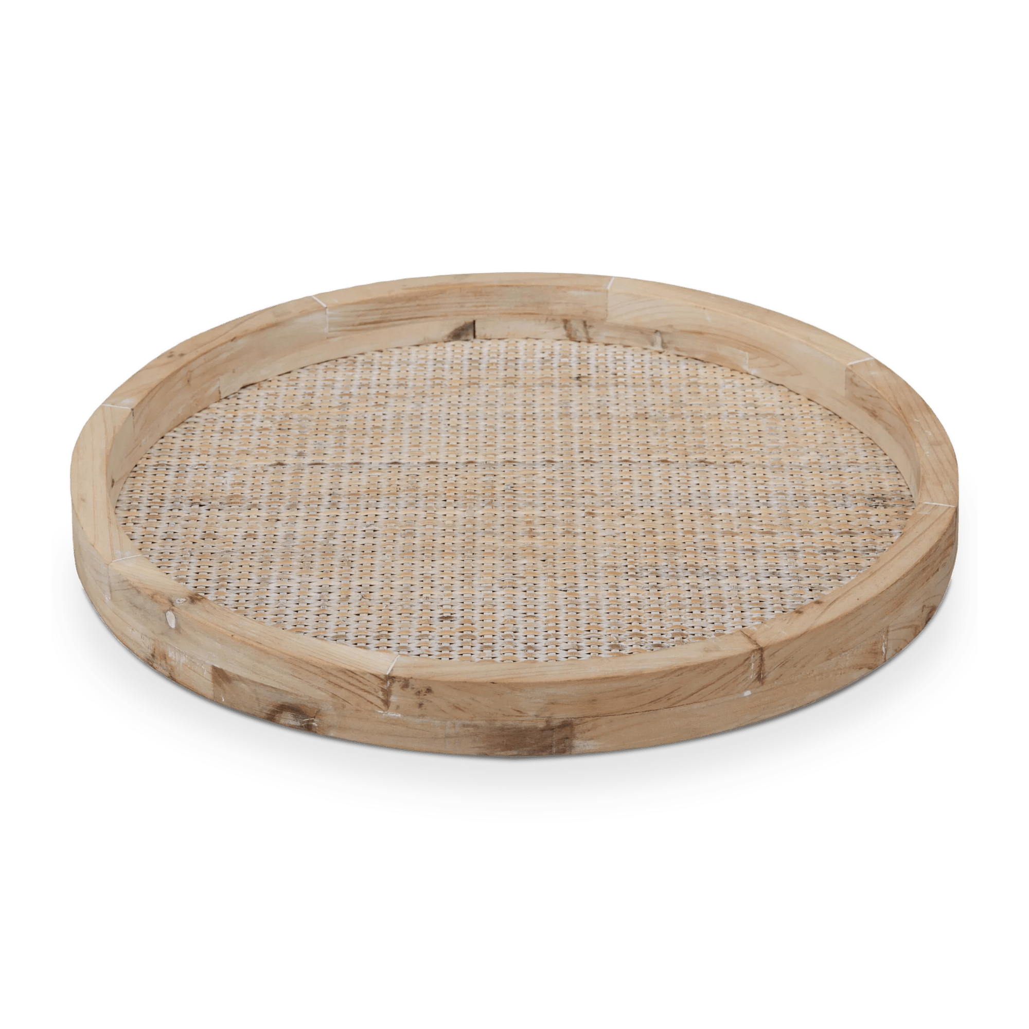 Natural Wood and Rattan Round Tray