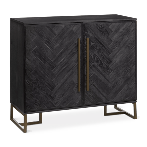 Two-Door Chevron Veneer and Metal Buffet
