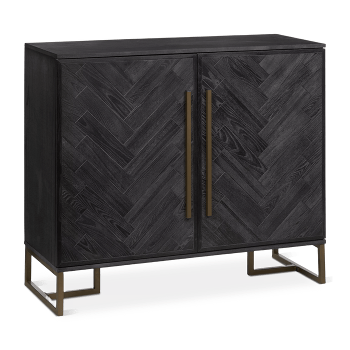 Buffet à deux portes en placage chevrons et en métal
