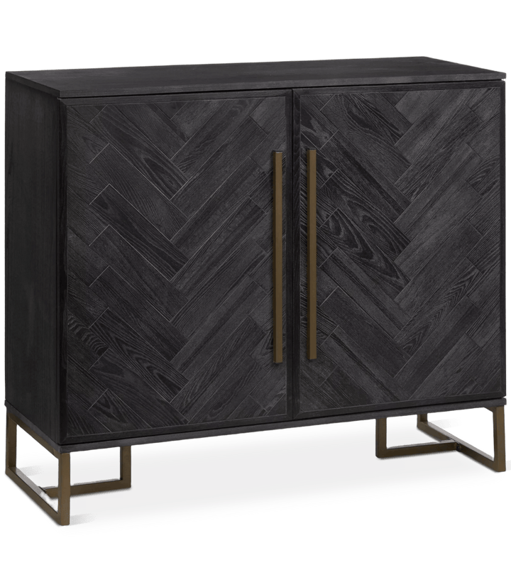 Two-Door Chevron Veneer and Metal Buffet