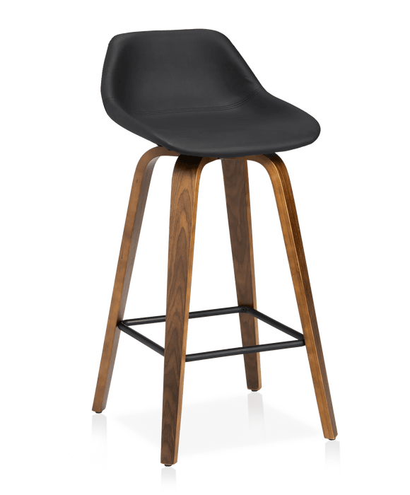 Faux Leather and Walnut Wood Bar Stool
