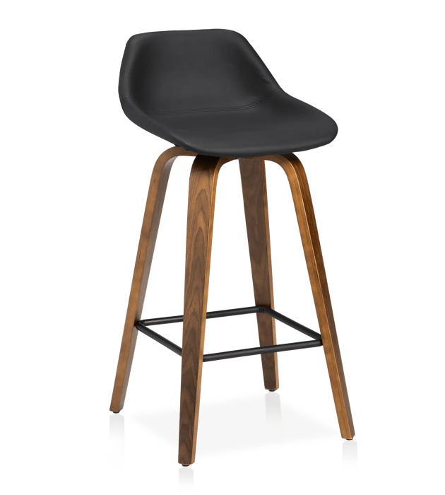 Tabouret en faux cuir et en bois de noyer