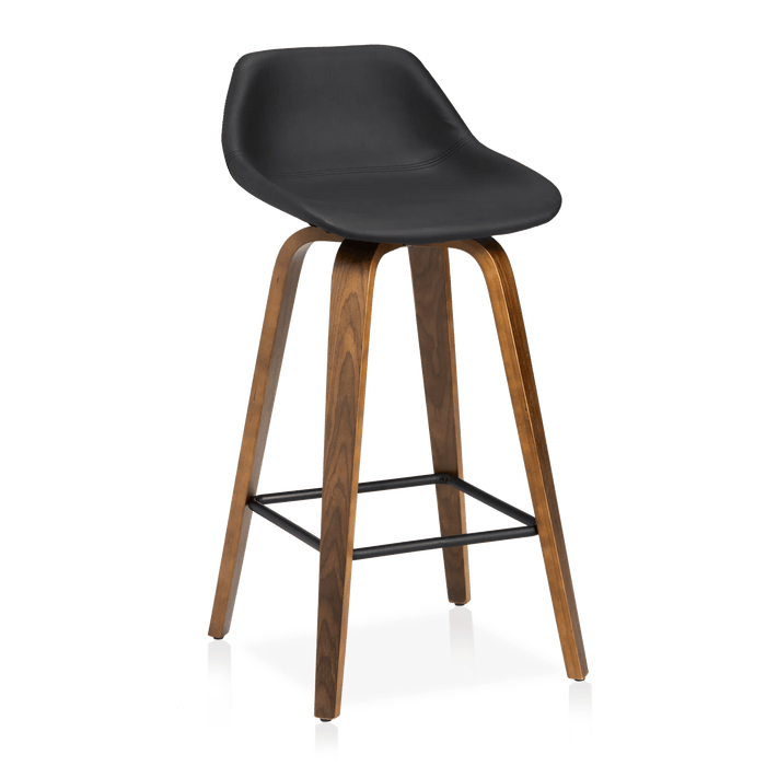 Tabouret en faux cuir et en bois de noyer