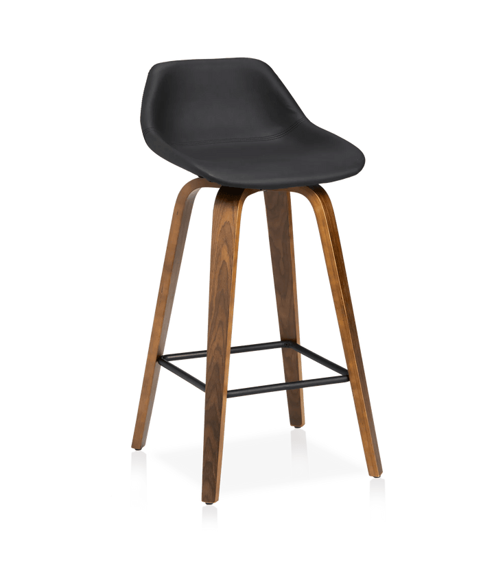 Tabouret en faux cuir et en bois de noyer