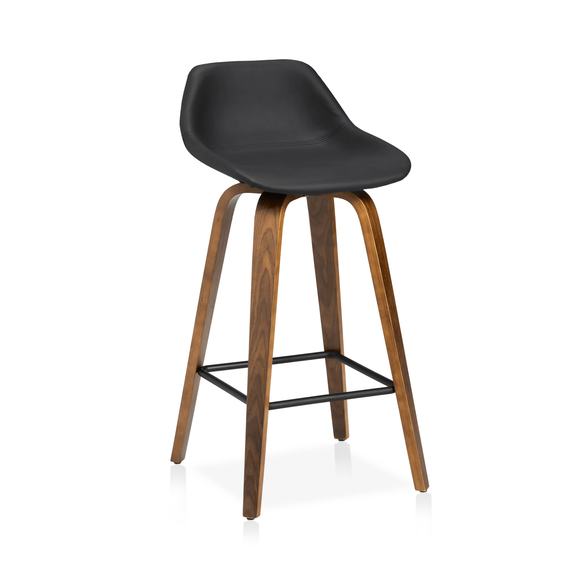 Tabouret en faux cuir et en bois de noyer