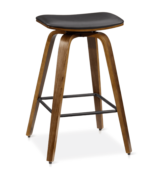 Tabouret en faux cuir et en bois de noyer sans dossier