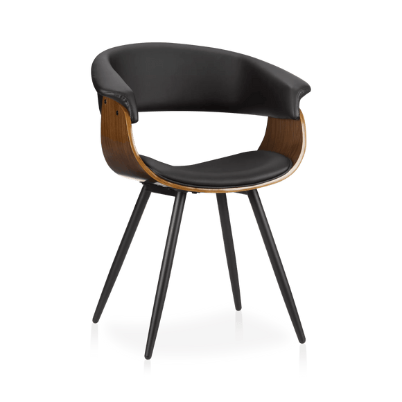 Black Faux Leather and Walnut Chair