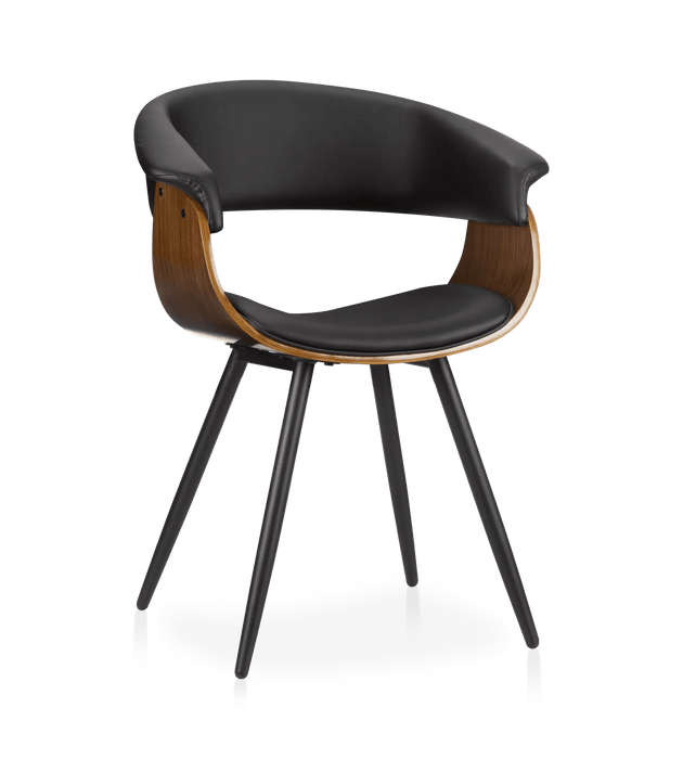 Black Faux Leather and Walnut Chair