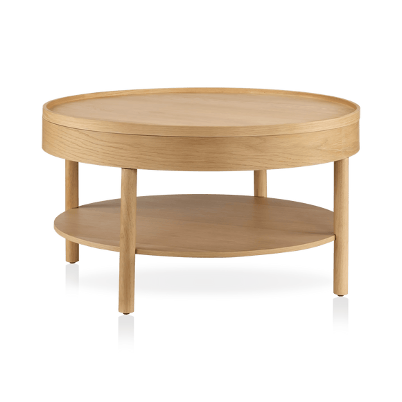 Wooden Round Coffee Table with Lift Top