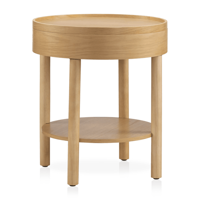 Wooden Round Side Table with Lift Top