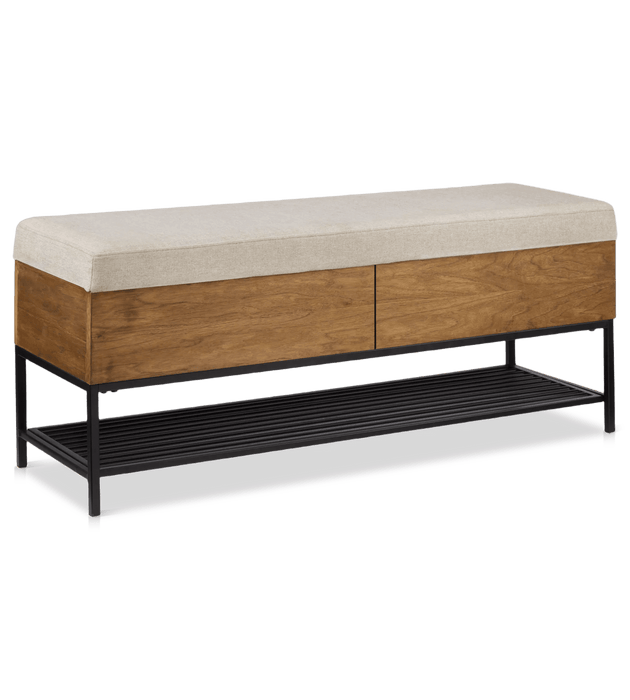 Fabric Wood and Metal Storage Bench with Shoe Rack