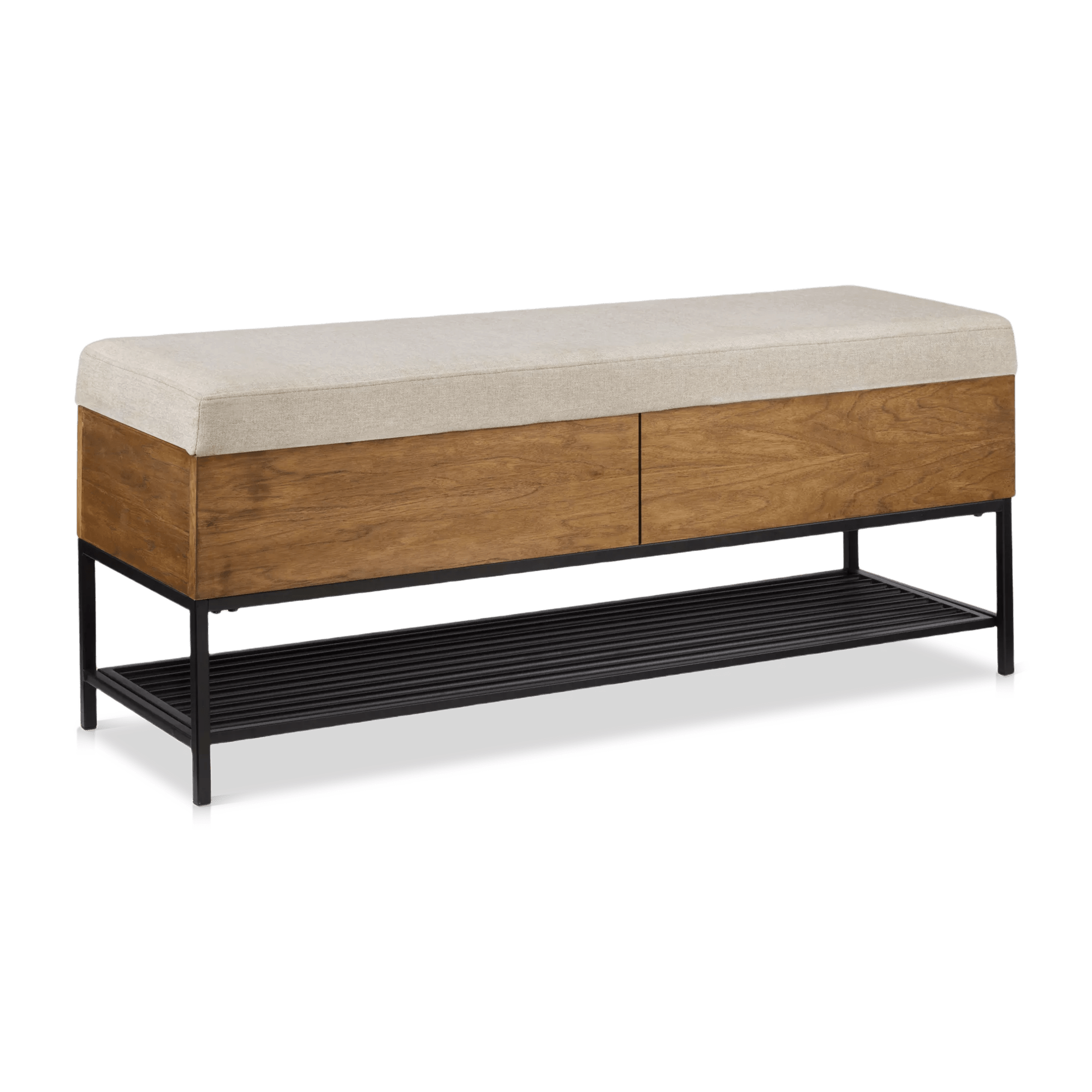 Banc de rangement en tissu bois et en métal avec étagère à chaussures