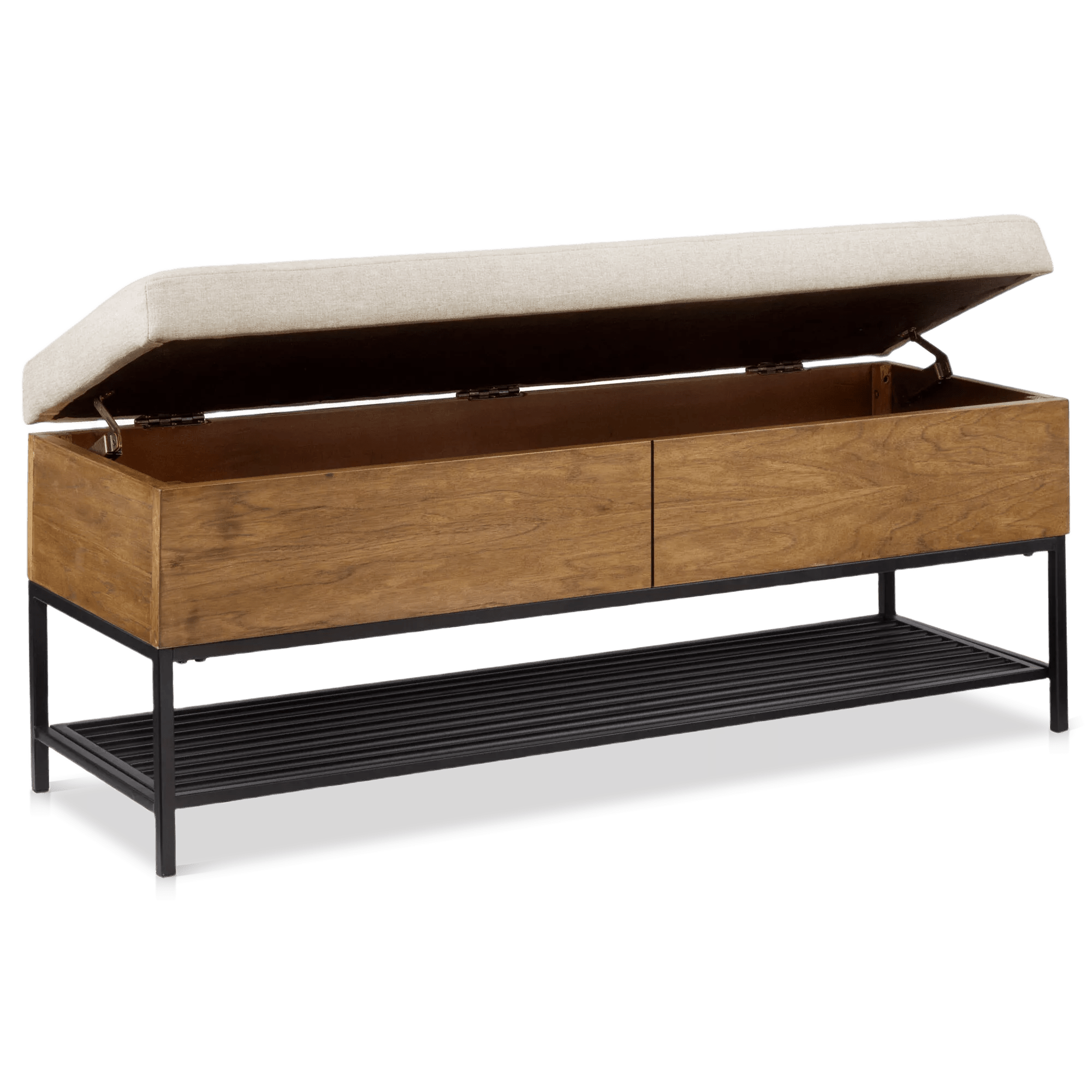 Fabric Wood and Metal Storage Bench with Shoe Rack – Bouclair