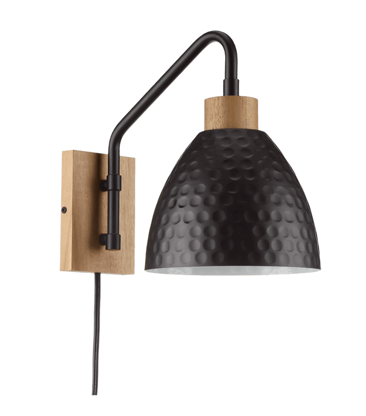 Hammered Black Metal &  Wood Wall Sconce