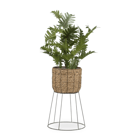 Jardinière en rotin naturel sur support en métal