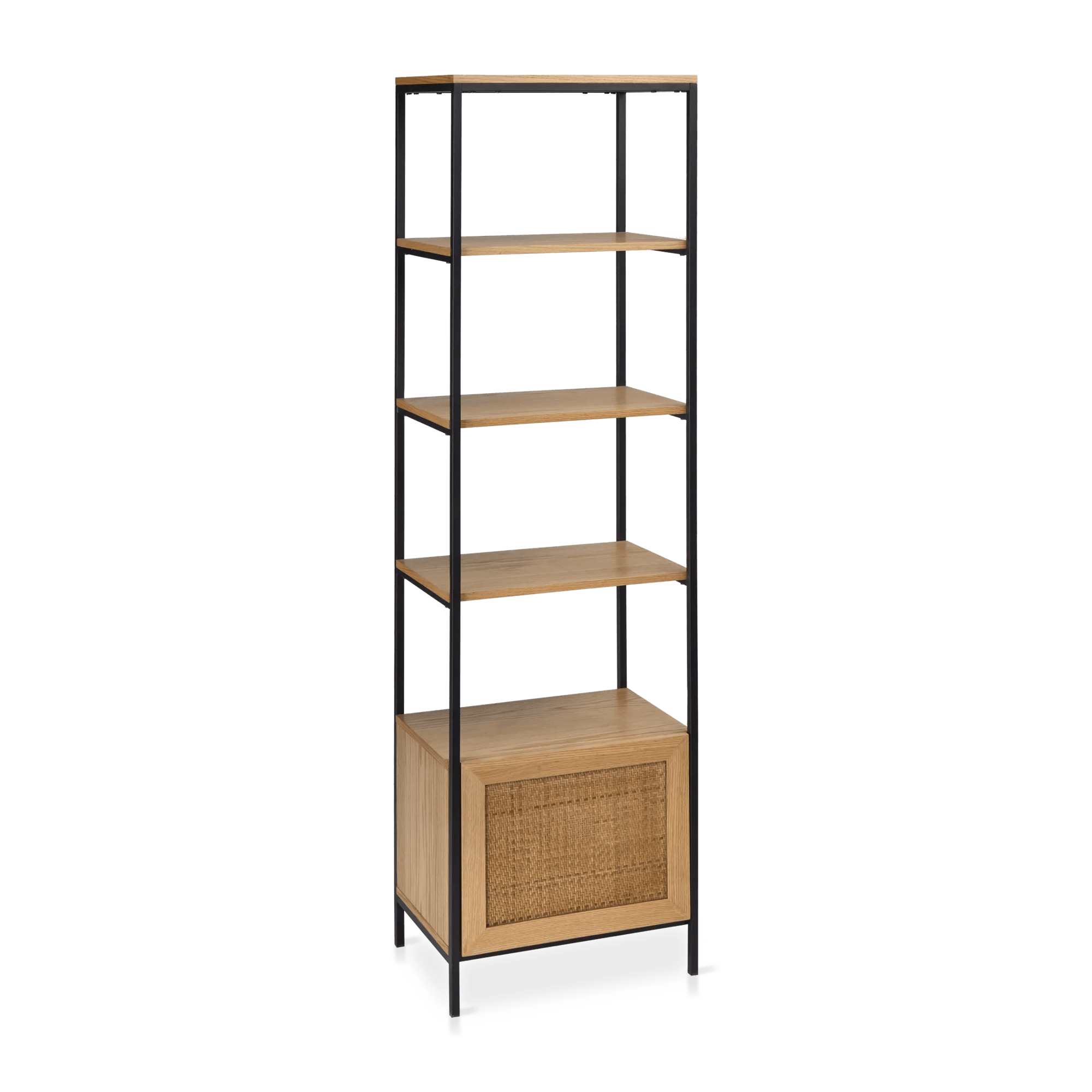 Wood Caned and Metal Shelf Unit