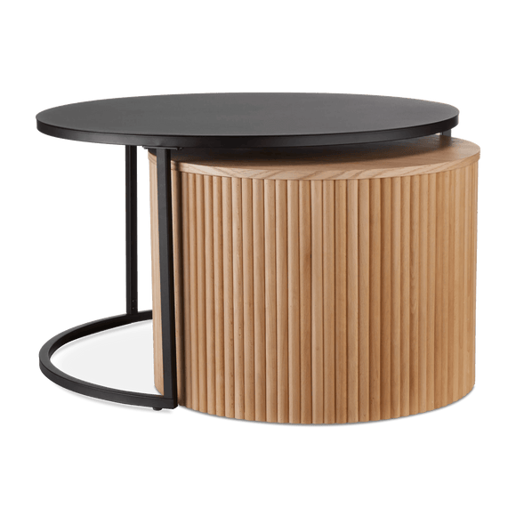 Table basse gigogne - métal noir et bois naturel