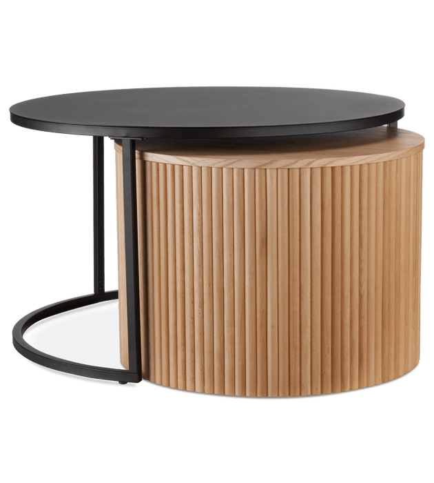 Nesting Coffee Table - Black Metal and Natural Wood