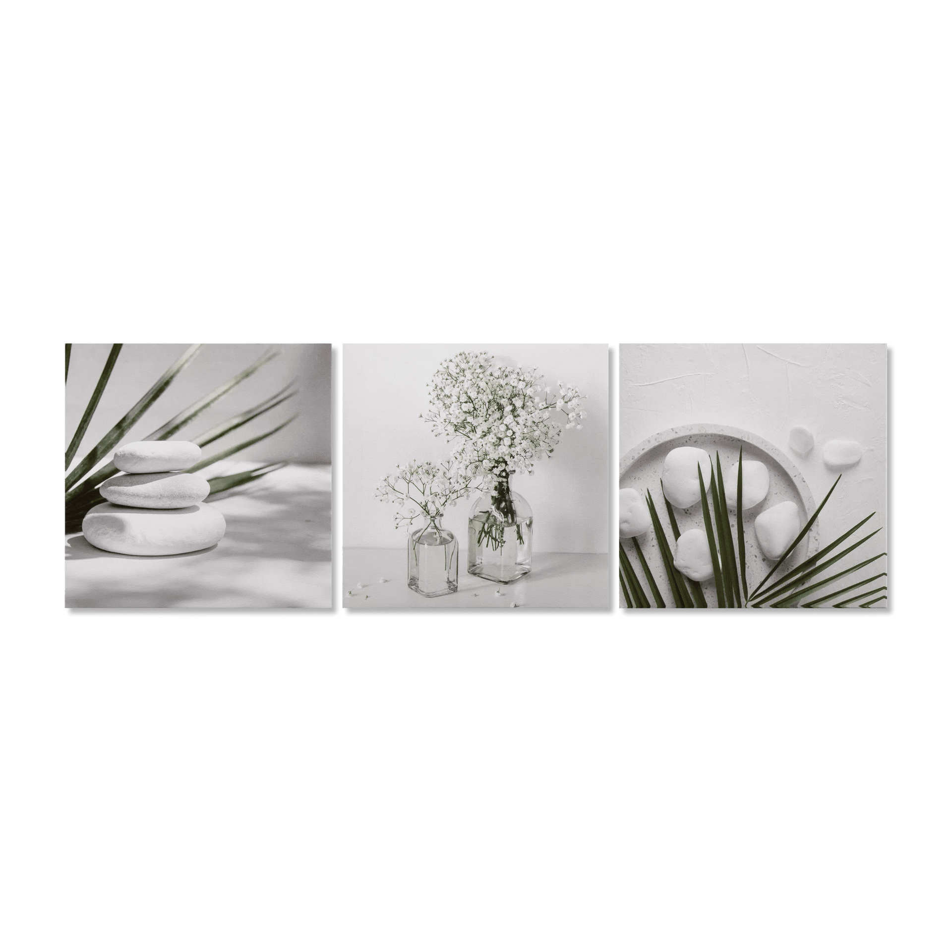 Art mural blanc et vert pour salle de bain (3 pièces)