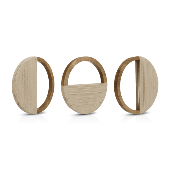 Ensemble de 3 décorations murales cercles en bois de manguier et corde