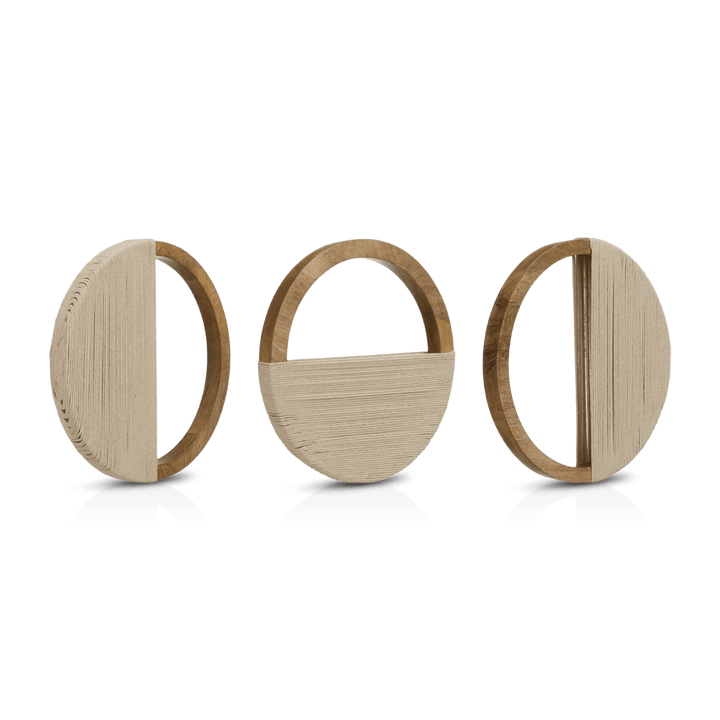 Set of 3 Mango Wood and Rope Circle Wall Decor