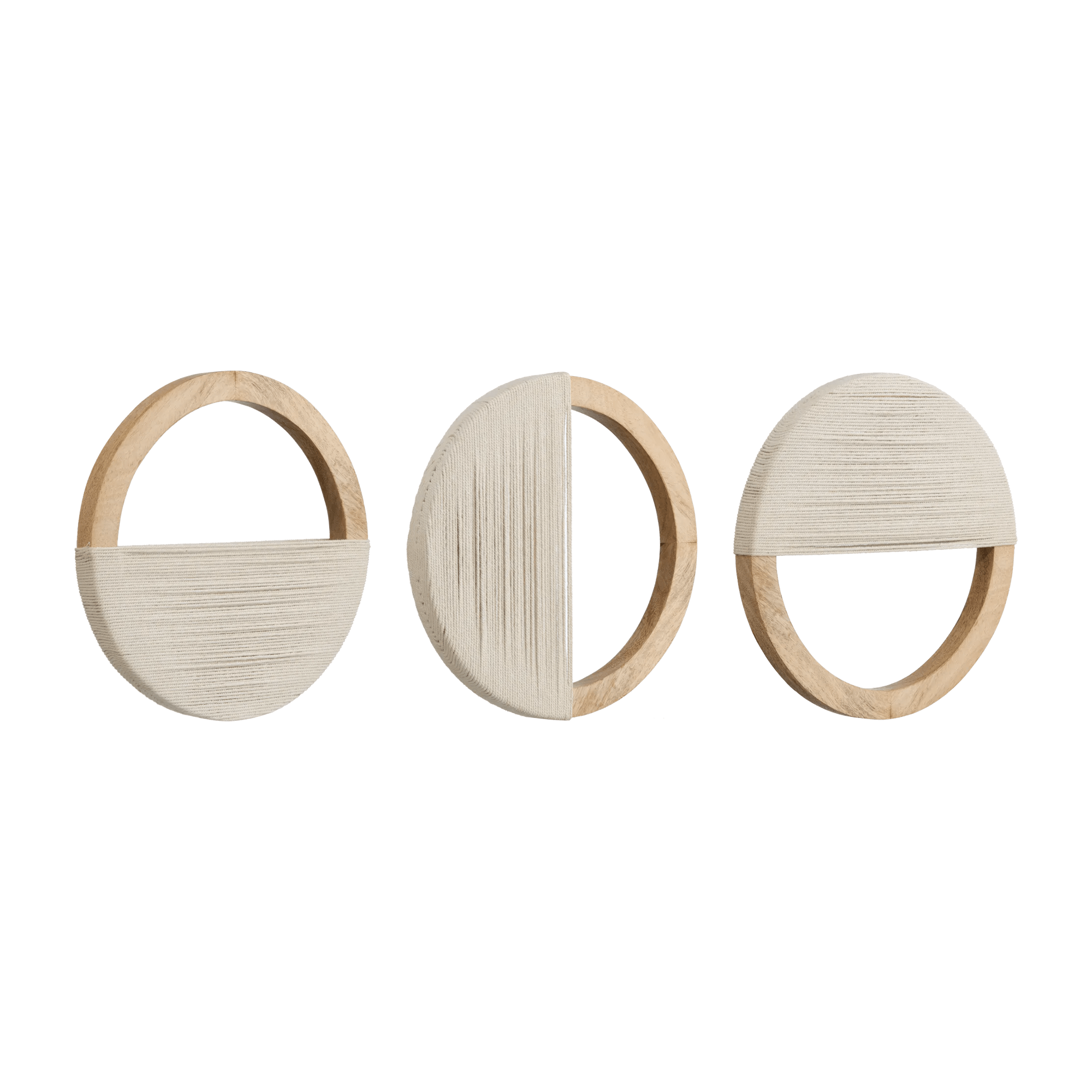 Set of 3 Mango Wood and Rope Circle Wall Decor