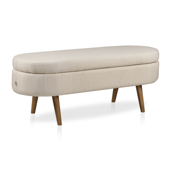 Fabric Storage Bench on Wooden Legs