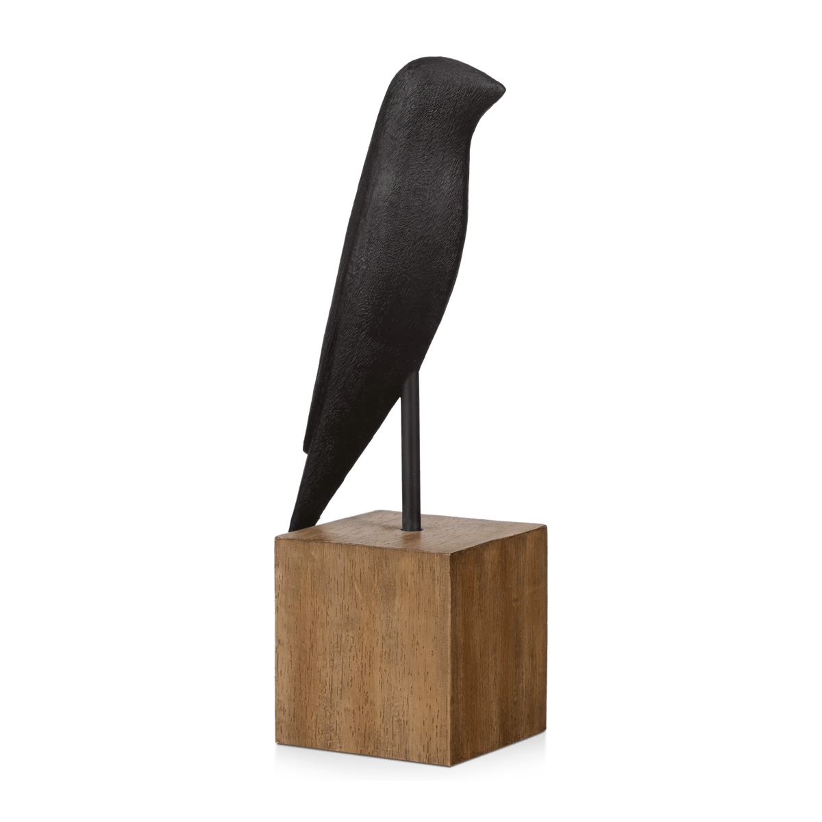 Figurine oiseau en résine noire sur pied