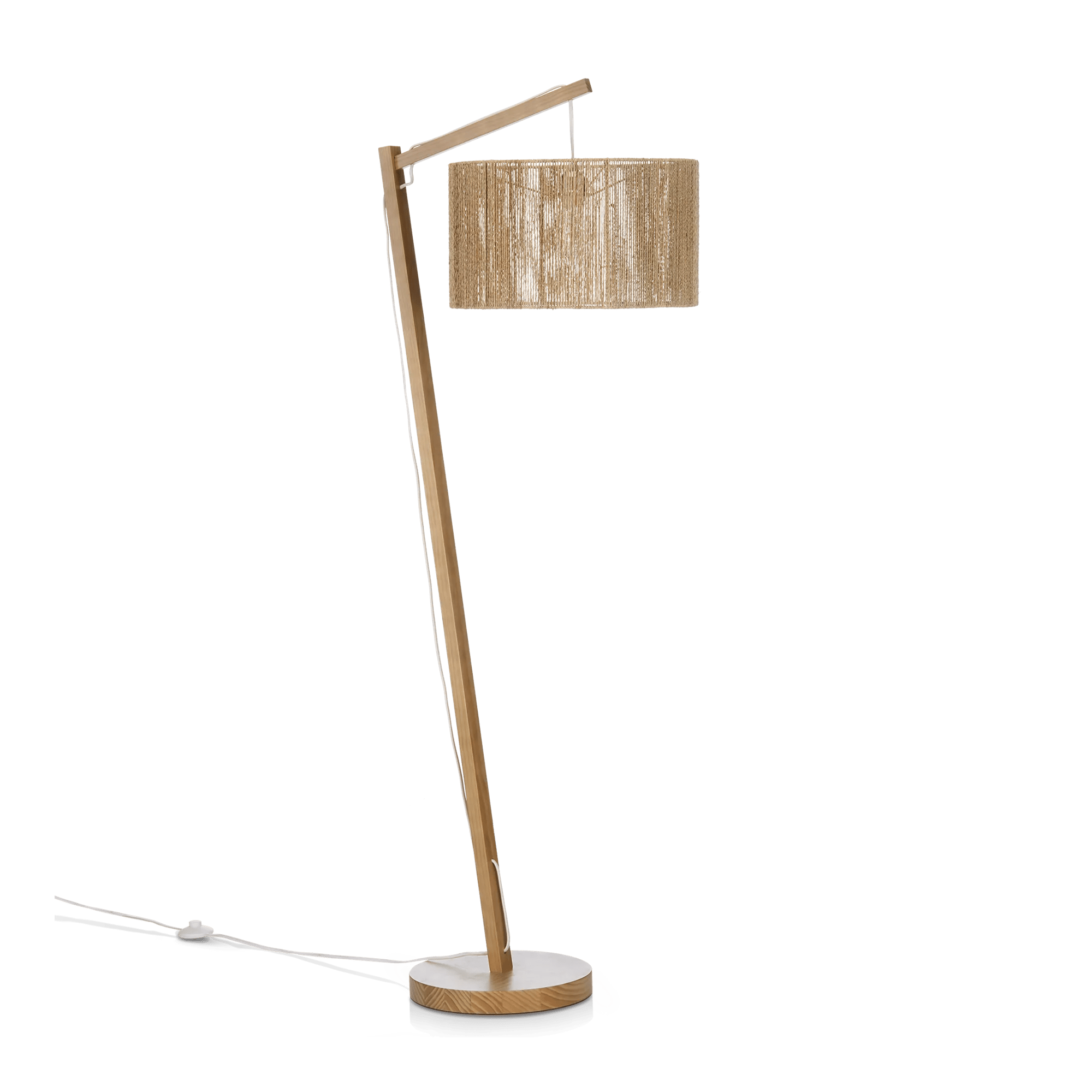 Lampe sur pied en corde chanvre et bois naturel