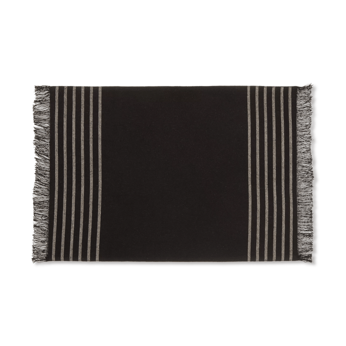 Set of 4 Black & Natural Fringed Fabric Placemats