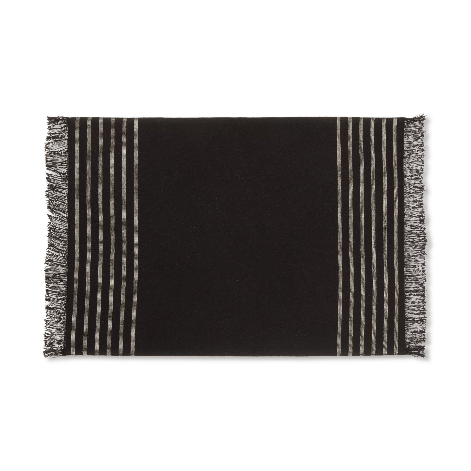Set of 4 Black & Natural Fringed Fabric Placemats
