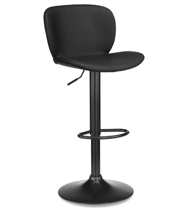 Black Textured Faux Leather & Metal Adjustable Bar Stool