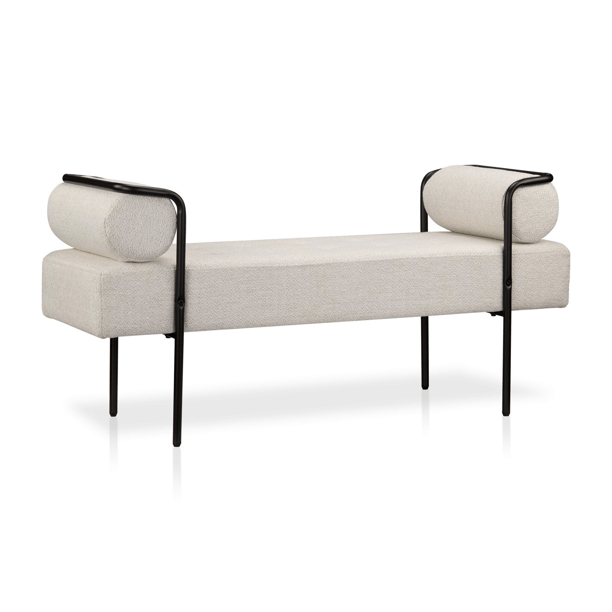 Fabric and Black Metal Bench