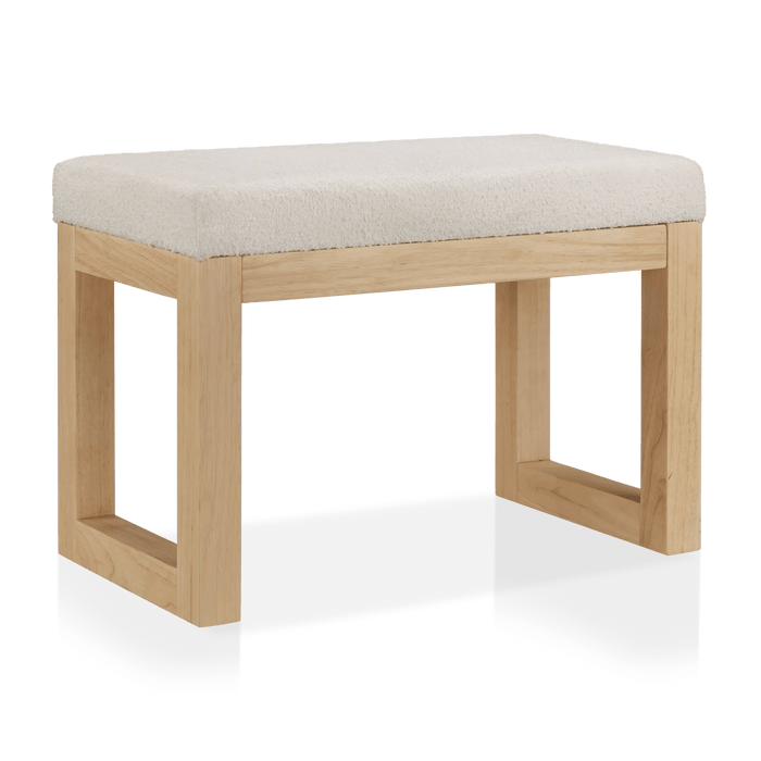 Fabric and Natural Wood Bench